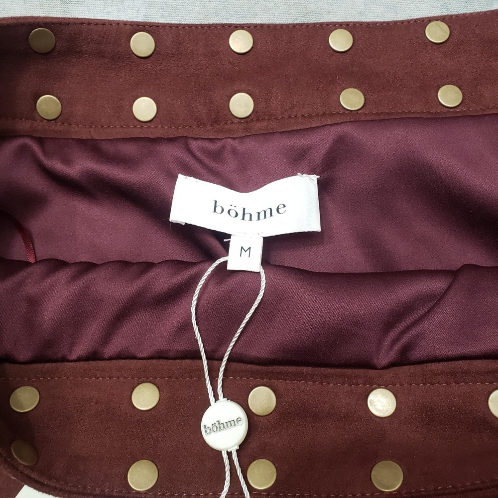 Bohme Skirt Womens Medium Red Burgandy NWT Studded Mini Boho Festival Western - Picture 2 of 8